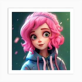 Girl With Pink Hair Art Print