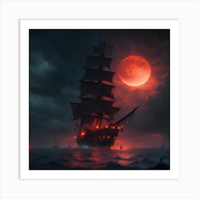 Pirate Ship At Night Art Print