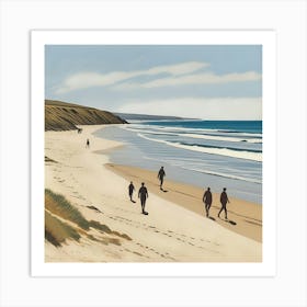 Walkers On The Beach Art Print