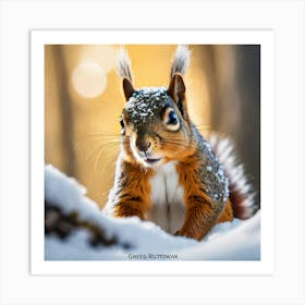 Squirrel In The Snow 9 Art Print