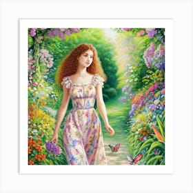 Girl In The Garden 1 Art Print