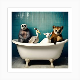 Funny Animals In Bath 1 Art Print