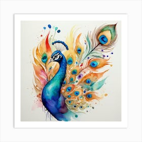 Peacock Watercolor Painting 1 Art Print