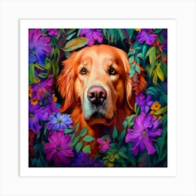 Flower Dog Golden Retriever Art Print