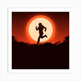 Silhouette Of A Man Running Art Print