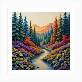 Stream In The Forest Art Print