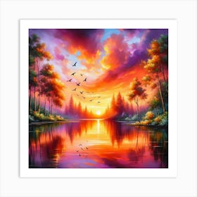 Sunset By The Lake Art Print