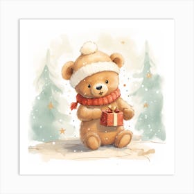 Teddy Bear With Gift Art Print