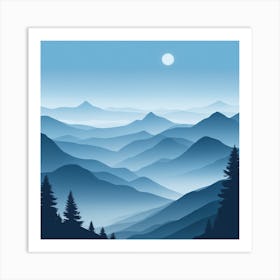 Misty mountains background in blue tone 109 Art Print