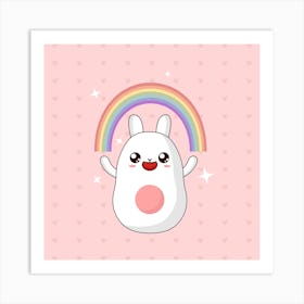 Cute Bunny With Rainbow Art Print