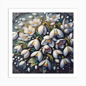 Pattern with snowdrops flowers 3 Art Print