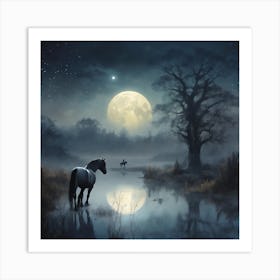 Horse At Night Art Print