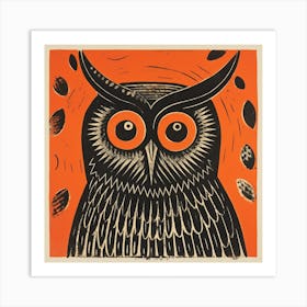 Retro Bird Lithograph Owl 1 Art Print