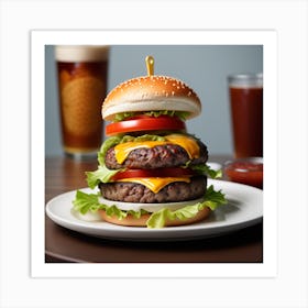 Burger And Beer Art Print