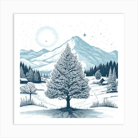 Christmas Tree In The Snow Art Print