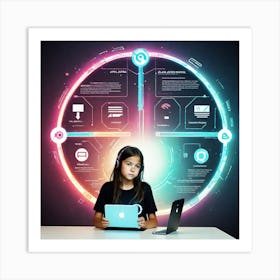 Girl Using A Laptop 1 Art Print