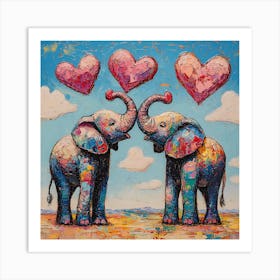 Love of Elephants Abstracted Under a Cloud of Hearts 5 Art Print