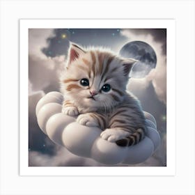 Cute Kitten On Cloud Art Print