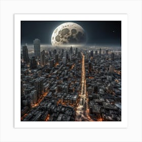 Full Moon Over City Art Print