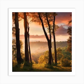 Sunset In The Forest Art Print