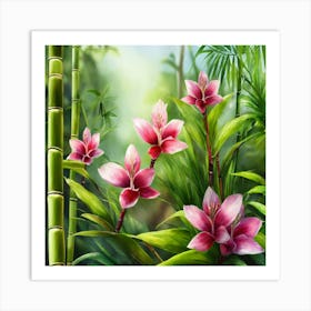 Pink Flowers In The Jungle Art Print