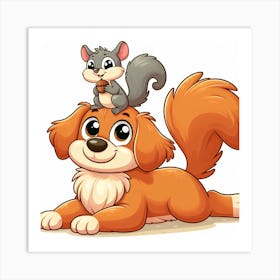 Cartoon Dog And Squirrel 2 Art Print