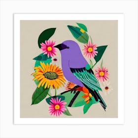 Purple Bird With Sunflowers Art Print