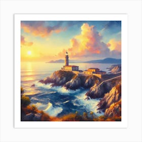 Lighthouse At Sunset 2 Art Print