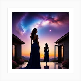 Two Women Looking At The Sky Art Print