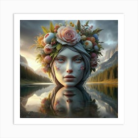 Woman With Flowers On Her Head 1 Art Print