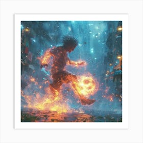 Boy Kicking A Soccer Ball Art Print