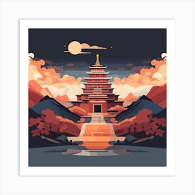 Asian Pagoda Temple Dawn Tibet Meditation Art Print