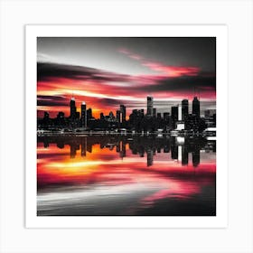 Chicago Skyline At Sunset 2 Art Print