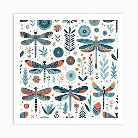 Scandinavian style,Pattern with colorful Dragonfly Art Print