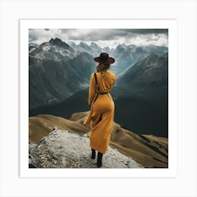 Woman Standing On Top Of A Mountain Art Print