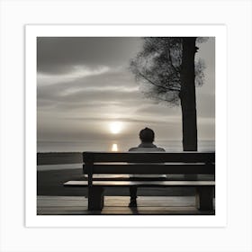 Lonely Man Sitting On A Bench Art Print