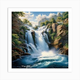 Natures Majesty A Hyperrealistic Close Up Of A Cascading Waterfall Capturing The Power 3 Art Print