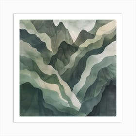 Japanese Watercolour Of Mount Hiuchi 3 Art Print