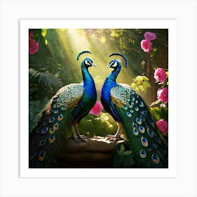 Peacocks In The Garden art print Art Print