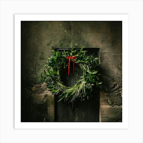 Christmas Wreath On A Door Art Print