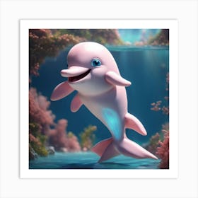 Pink Dolphin In The Sea Art Print