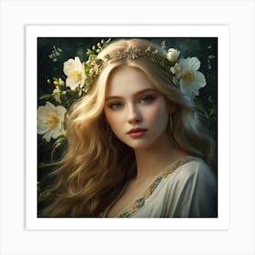 Fairytale Girl With Flowers Art Print