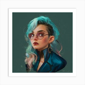 Blue Haired Girl Art Print