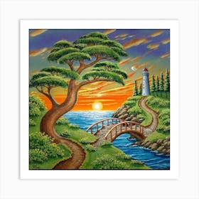 Highly detailed digital painting with sunset landscape design 2 Art Print