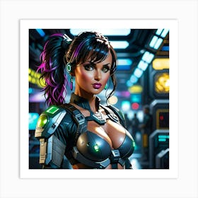 Futuristic Girl In Spacesuit Art Print