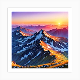 Sunset In The Mountains, Illustrate A Close Up Of A Blooming Flower With Intricate Art Print