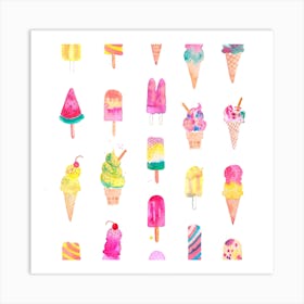 Cute Icecreams Pastel Square Art Print