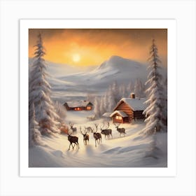 Deer In The Snow Art Print