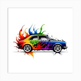 Car With Flames 1 Art Print