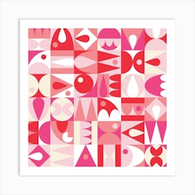 Pink And White Geometric Abstract Art Print